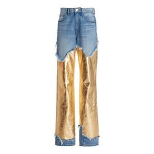 Brandon Maxwell 'The Cortlandt' Blue Cotton Paneled Metallic Leather Straight